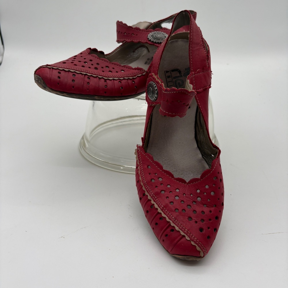 Rieker Antistress Red Leather Mirjam  Mary Jane low heel Pumps EU 38 US 7.5